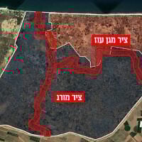 Cette illustration, diffusée par Tsahal, le 16 juillet 2025, montre le tracé du nouveau corridor Magen Oz et du corridor Morag dans le sud de la bande de Gaza. (Crédit : Armée israélienne)