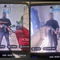 Des photos de deux Druzes israéliens tenant une Kalachnikov, sur un téléphone après leur arrestation alors qu'ils tentaient vraisemblablement de faire passer l'arme en Israël depuis la Syrie, sur des photos publiées le 31 juillet 2025. (Crédit : Police israélienne)
