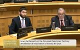 Le Grand Rabbin d'Irlande, le rabbin Yoni Wieder (à gauche), et le président du Conseil représentatif des Juifs d'Irlande, Maurice Cohen, s'exprimant lors d'une session de la commission des Affaires étrangères du Parlement irlandais, le 15 juillet 2025. (Crédit : Capture d'écran/Parlement irlandais)