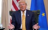 Le président américain Donald Trump lors de sa rencontre avec la présidente de la Commission européenne Ursula von der Leyen sur le terrain de golf Trump Turnberry à Turnberry, en Écosse, le 27 juillet 2025. (Crédit: AP Photo/Jacquelyn Martin)