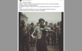 Un post de la page Facebook « History Timelines » utilisant une image IA et une histoire inventée pour parler de la Shoah, en juillet 2025. (Crédit : History Timelines/Facebook)