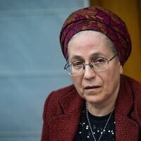 Le ministre des Implantations et des Missions nationales Orit Strock assiste à une réunion de la faction HaTzionout HaDatit à la Knesset à Jérusalem, le 27 janvier 2025. (Crédit : Chaim Goldberg / Flash90)