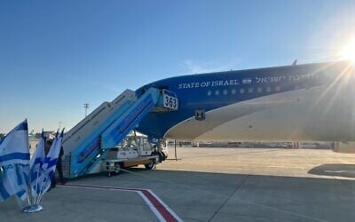 Le Wing of Zion avant un voyage du Premier ministre Benjamin Netanyahu aux États-Unis, le 2 février 2025. (Crédit : Lazar Berman / Times of Israel)