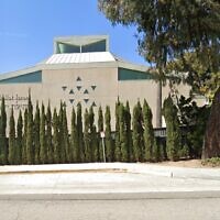 La synagogue reconstructionniste Kehillat Israel, à Pacific Palisades, en Californie, en mai 2024. (Crédit : Google Maps via JTA)