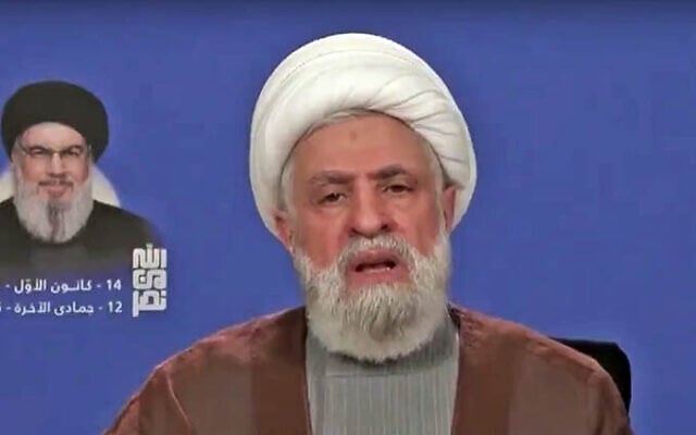 Le secrétaire général du Hezbollah, Naim Qassem, prononce un discours télévisé le 14 décembre 2024. (Capture d'écran/ Press TV) Le secrétaire général du Hezbollah, Naim Qassem, prononce un discours télévisé le 14 décembre 2024. (Capture d'écran/ Press TV)