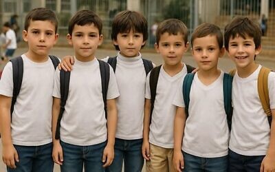 Une image générée par intelligence artificielle censée montrer des sextuplés entrant en CP, publiée par le ministère de l'Éducation le 29 août 2025. (Crédit : Ministère de l'Éducation) Une image générée par intelligence artificielle censée montrer des sextuplés entrant en CP, publiée par le ministère de l'Éducation le 29 août 2025. (Crédit : Ministère de l'Éducation)