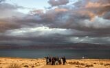 Des randonneurs lors d'une excursion le long du rivage de la mer Morte, près du kibboutz Ein Gedi, dans l'est d'Israël, le 30 décembre 2024. (Crédit : Menahem Kahana/AFP)