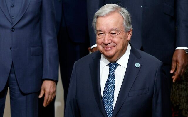 Le secrétaire général des Nations unies, Antonio Guterres, photographié lors de la Conférence internationale de Tokyo sur le développement de l'Afrique (TICAD IX) à Yokohama, au Japon, le 20 août 2025. (Crédit : Franck Robichon/Pool Photo via AP)