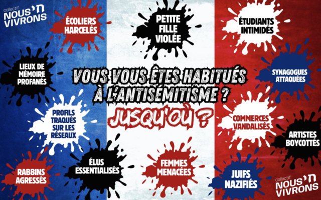 Un tifo contre l'antisémitisme, déployé sur la place de la République, à Paris, le 20 août 2025. (Crédit : Collectif Nous Vivrons)