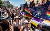 Des gens défilent lors de la Gay Pride de Haïfa, le 18 juin 2021. (Crédit : Roni Ofer/Flash90)