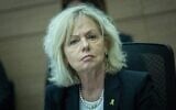 La procureure générale Gali Baharav-Miara assistant à une réunion de la commission de la Constitution, du Droit et de la Justice de la Knesset, le 27 avril 2025. (Crédit : Yonatan Sindel/Flash90)