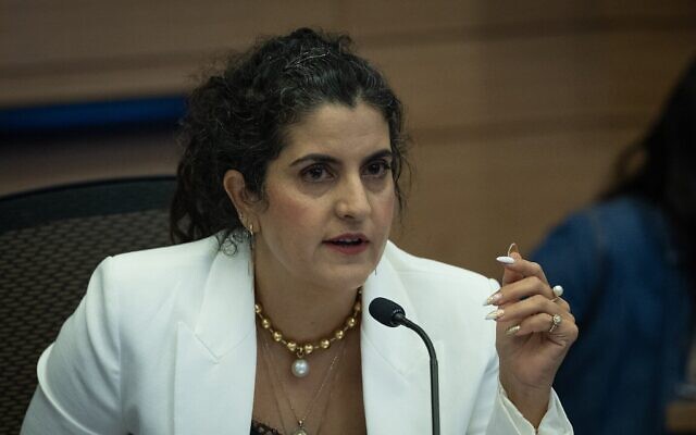 La conseillère juridique de la Knesset, Sagit Afik, s'exprimant lors d'une réunion de la commission de la Knesset, à Jérusalem, le 24 juin 2025. (Crédit : Oren Ben Hakoon/Flash90)