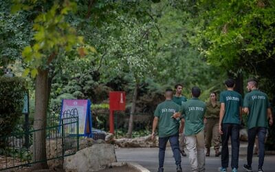 Des travailleurs et des forces de secours sur les lieux où Uriel Nuri, 26 ans, a été tué par un léopard le 1er août 2025. (Crédit : Chaim Goldberg/Flash90)