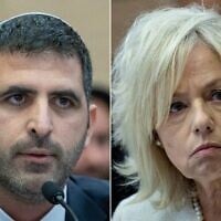 À gauche : le ministre des Communications Shlomo Karhi à la Knesset à Jérusalem, le 18 décembre 2024. (Crédit : Chaim Goldberg/Flash90) ; à droite : la procureure générale Gali Baharav-Miara à la Knesset à Jérusalem, le 18 novembre 2024. (Crédit : Yonatan Sindel/Flash90)
