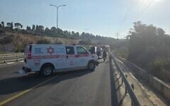 Les médecins sur les lieux d'un accident mortel près de Harish le 2 août 2025 (Crédit : Magen David Adom)