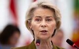 La présidente de la Commission européenne, Ursula von der Leyen, prononçant son discours annuel sur l'état de l'Union européenne lors d'une session plénière au Parlement européen à Strasbourg, dans l'est de la France, le 10 septembre 2025. (Crédit : Sebastien Bozon/AFP)