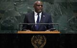 Le vice-Premier ministre britannique David Lammy s'adresse à la 80e session de l'Assemblée générale des Nations unies, le 25 septembre 2025, au siège de l'ONU. (Crédit : AP/Pamela Smith)