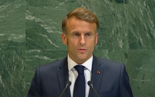 Emmanuel Macron à l'Assemblée générale de l'ONU, le 22 septembre 2025. (Crédit : capture d'écran X)