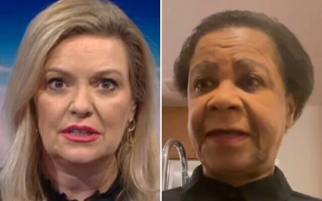 La présentatrice de la SABC Juliet Newell (à gauche) débattant avec Mamphela Ramphele à la télévision sud-africaine, en août 2025. (Crédit : Captures d'écran/YouTube ; utilisée conformément à la clause 27a de la loi sur le droit d'auteur) La présentatrice de la SABC Juliet Newell (à gauche) débattant avec Mamphela Ramphele à la télévision sud-africaine, en août 2025. (Crédit : Captures d'écran/YouTube ; utilisée conformément à la clause 27a de la loi sur le droit d'auteur)