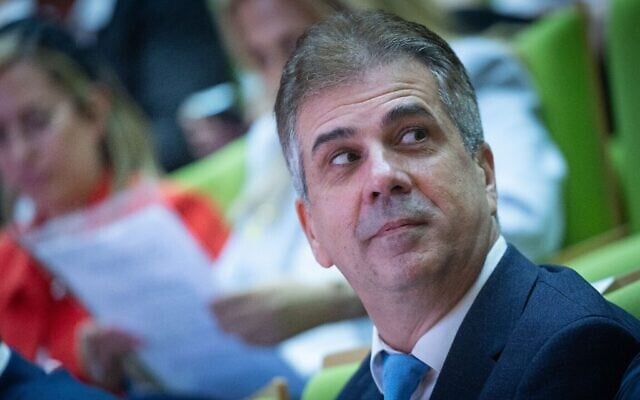 Le ministre de l'Énergie Eli Cohen assistant à une conférence sur la souveraineté en Judée-Samarie, à la Knesset, à Jérusalem, le 21 juillet 2025. (Crédit : Yonatan Sindel/Flash90)