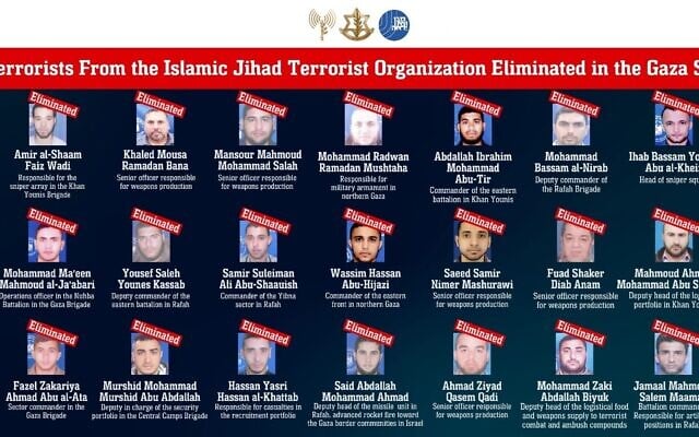 Cette infographie publiée par l'armée israélienne le 15 septembre 2025 montre une liste des membres du Jihad islamique palestinien tués dans la bande de Gaza. (Armée israélienne) Cette infographie publiée par l'armée israélienne le 15 septembre 2025 montre une liste des membres du Jihad islamique palestinien tués dans la bande de Gaza. (Armée israélienne)