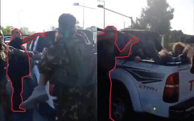 Le terroriste du Hamas Hassan Mahmoud Hassan Hussein lors de l’attaque d’un abri anti-aérien près du kibboutz Reim, le 7 octobre 2023. (Armée israélienne)