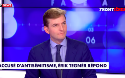 Erik Tegnér sur le plateau de CNews, le 23 octobre 2025. (Crédit : CNews/capture d'écran Youtube/Frontières)