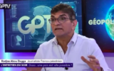 Radjaa Aboudagga sur le plateau de la chaine YouTube complotiste « Géopolitique profonde ». (Crédit : Capture d’écran YouTube Géopolitique profonde)