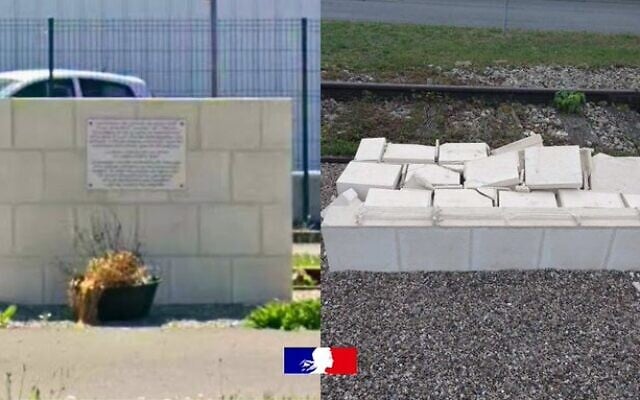 Une stèle en hommage à des déportés de la Shoah à Montigny-Lengrain dégradée. (Crédit : X via la préfecture)