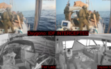 Les soldats de la marine israéliennes montent à bord des bateaux de la flottille Global Sumud en mer Méditerranée, tôt le matin du 2 octobre 2025. (Capture d'écran : YouTube/Global Sumud Flotilla)