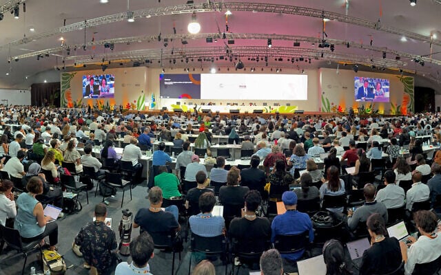 La séance plénière de la COP30, la Conférence des Nations unies sur les changements climatiques, qui s'est tenue à Belém, dans l'État du Pará, au Brésil, le 22 novembre 2025. 'Crédit : Pablo PORCIUNCULA / AFP)