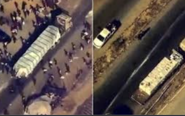 À gauche, des terroristes présumés du Hamas en train de piller un camion transportant de l’aide humanitaire, dans le sud de la bande de Gaza, le 31 octobre 2025. (Crédit : CENTCOM/X)