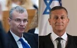 Le ministre de la Justice Yariv Levin (à gauche) et le juge à la retraite Josef Ben-Hamo (Crédit : Yonatan Sindel/Flash90 ; Autorité judiciaire)