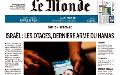 La Une du journal "Le Monde" du 13 octobre 2023.