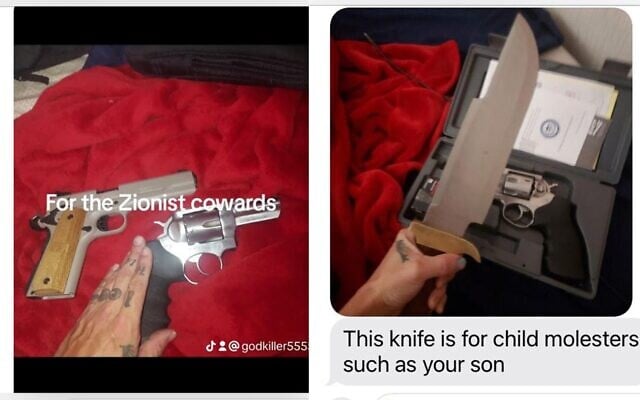 Menaces que Donovan Hall aurait envoyées à la famille Settenbrino à propos des vidéos que leur fils a partagées depuis Gaza. (Autorisation)