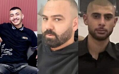Les victimes d'homicide Muad al-Hadra, 19 ans, Abed Sbihat, 32 ans, et Murad Yousef, 22 ans, ont été tuées dans la nuit du 6 novembre 2025 lors de trois fusillades distinctes. (Crédit : Facebook)