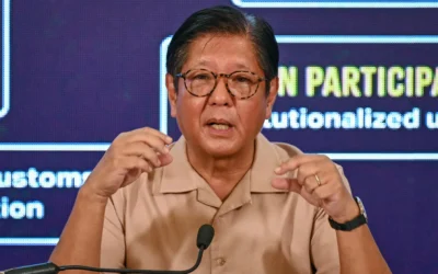 Le président philippin Ferdinand Marcos Jr. lors d'une conférence de presse au palais Malacanang à Manille, le 13 novembre 2025. (Crédit : Jam STA ROSA / AFP) Le président philippin Ferdinand Marcos Jr. lors d'une conférence de presse au palais Malacanang à Manille, le 13 novembre 2025. (Crédit : Jam STA ROSA / AFP)