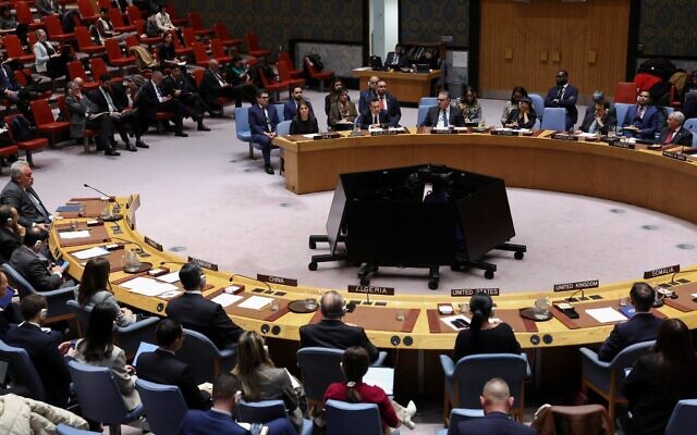 Une réunion du Conseil de sécurité des Nations unies, au siège de l'ONU, à New York, le 23 décembre 2025. (Crédit : Angela Weiss/AFP) Une réunion du Conseil de sécurité des Nations unies, au siège de l'ONU, à New York, le 23 décembre 2025. (Crédit : Angela Weiss/AFP)