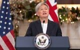 La ministre australienne des Affaires étrangères, Penny Wong, s'exprime au département d'État, lundi 8 décembre 2025, à Washington. (Crédit : AP Photo/Mark Schiefelbein)