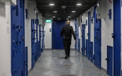 Cellules d'une prison du centre d'Israël, où sont détenus les prisonniers à haut risque du Hamas et du Hezbollah capturés lors de la récente guerre, le 8 janvier 2025. (Crédit : Chaim Goldberg/Flash90)