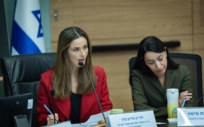 La députée Meirav Cohen présidant la commission du Statut des femmes de la Knesset, le 25 novembre 2025. (Crédit : Yonatan Sindel/Flash90)