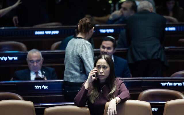 La ministre de l'Égalité May Golan, à la Knesset, à Jérusalem, le 26 novembre 2025. (Crédit : Yonatan Sindel/Flash90)