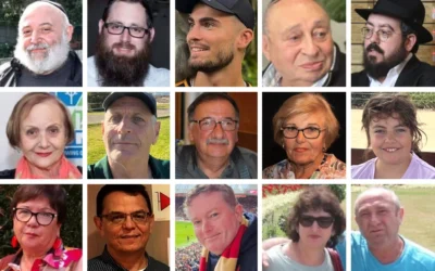 Les victimes de la fusillade terroriste de Hanoukka à Sydney : rangée supérieure (de gauche à droite) - Reuven Morrison, le rabbin Yaakov Levitan, Dan Elkayam, Alex Kleytman, le rabbin Eli Schlanger ; rangée du milieu (de gauche à droite) - Edith Brutman, Peter Meagher, Tibor Weitzen, Marika Pogany, Matilda [nom de famille non divulgué] ; rangée du bas (de gauche à droite) - Tania Tretiak, Boris Tetleroyd, Adam Smyth, Sofia et Boris Gurman. (Montage : Times of Israel ; images : Autorisations/Réseaux sociaux, utilisées conformément à la clause 27a de la loi sur le droit d'auteur)