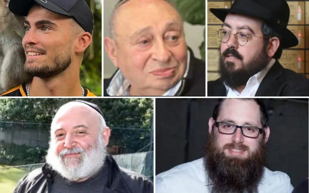 Cinq victimes identifiées parmi les 15 personnes tuées lors de la fusillade terroriste meurtrière qui a visé un événement juif à Bondi Beach, à Sydney, le 14 décembre 2025. Dans le sens des aiguilles d'une montre à partir du haut à gauche : Dan Elkayam ; Alex Kleytman ; le rabbin Eli Schlanger ; le rabbin Yaakov Halevi Levitan ; Reuven Morrison (Crédit: réseaux sociaux).