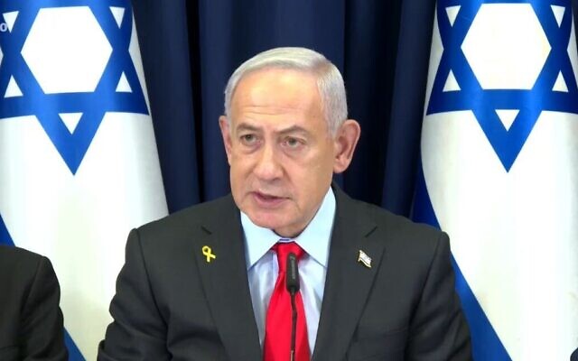 Le Premier ministre Benjamin Netanyahu s'exprime lors d'une réunion du cabinet le 30 septembre 2025. (Capture d'écran/GPO)