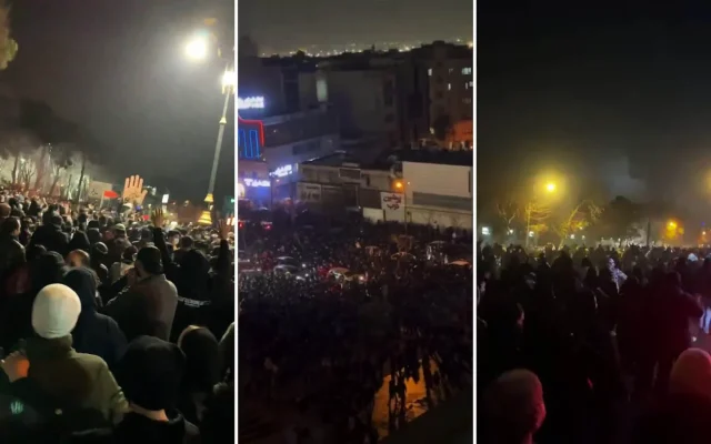 Une vidéo publiée sur les réseaux sociaux montrant des milliers de manifestants iraniens, à Téhéran, le 8 janvier 2026. (Crédit : X ; utilisée conformément à la clause 27a de la loi sur le droit d'auteur) Une vidéo publiée sur les réseaux sociaux montrant des milliers de manifestants iraniens, à Téhéran, le 8 janvier 2026. (Crédit : X ; utilisée conformément à la clause 27a de la loi sur le droit d'auteur)