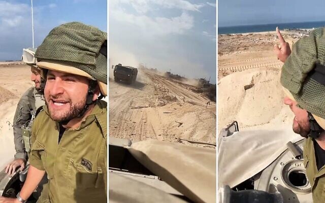 Captures d'écran d'une vidéo parodique sur Gaza créée par le comédien israélien Guy Hochman le 6 janvier 2024. (Crédit : YouTube)