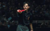 Cette image diffusée par A24 montre Timothée Chalamet dans une scène de « Marty Supreme ». (A24 via AP)