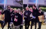Une altercation lors d'un rassemblement anti-gouvernement au cours duquel un manifestant a été attaqué au gaz poivré, à Tel Aviv, le 10 janvier 2026. (Crédit : Capture d'écran/Chaîne N12)