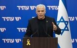 Le chef du parti Yesh Atid, Yaïr Lapid, lors d'une réunion de faction de la Knesset, à  Jérusalem, le 12 janvier 2026. (Crédit : Yonatan Sindel/Flash90)
